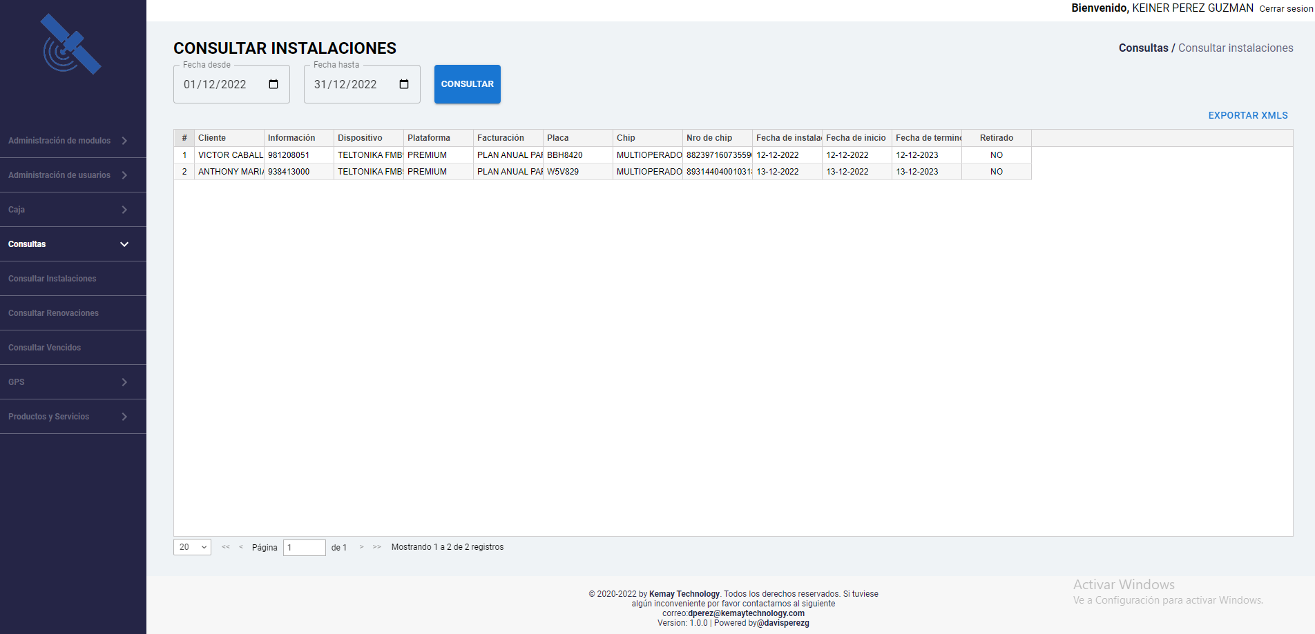 Consulta de instalaciones