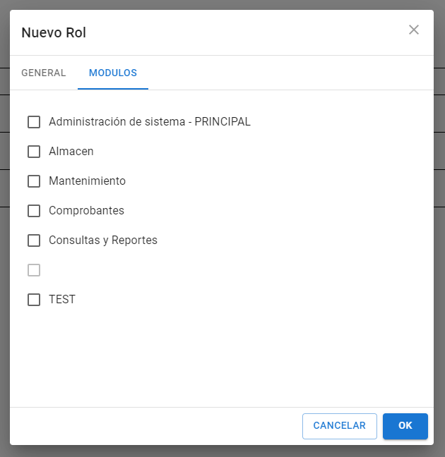 Crear roles con modulos