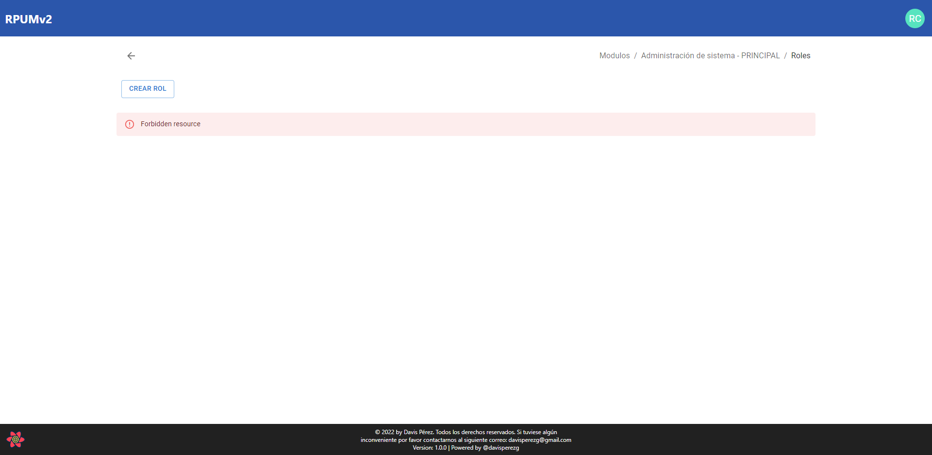 Ejemplo de usuario con permisos denegado para la lista de roles