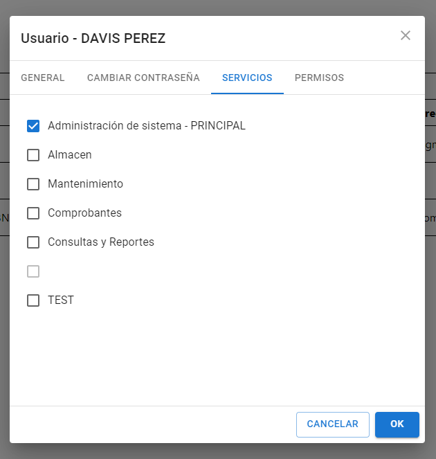 Editar servicios x usuario